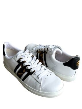 Tory Burch Howell T Saddle Court Sneakers White Barbados Leopard